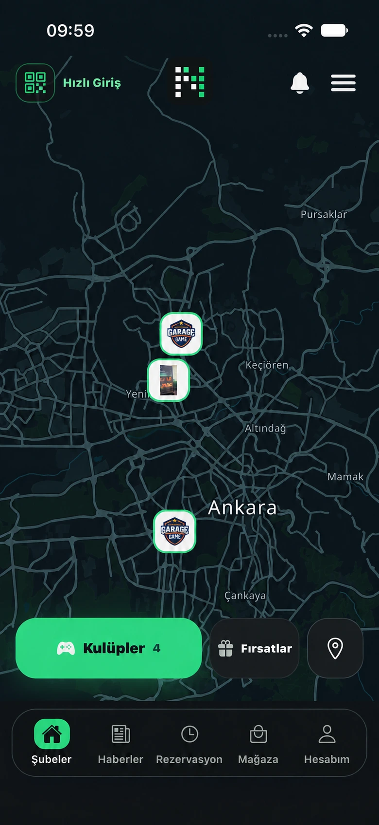 NEXPLAY iPhone uygulamasında Ankara haritası ve kafe keşfi